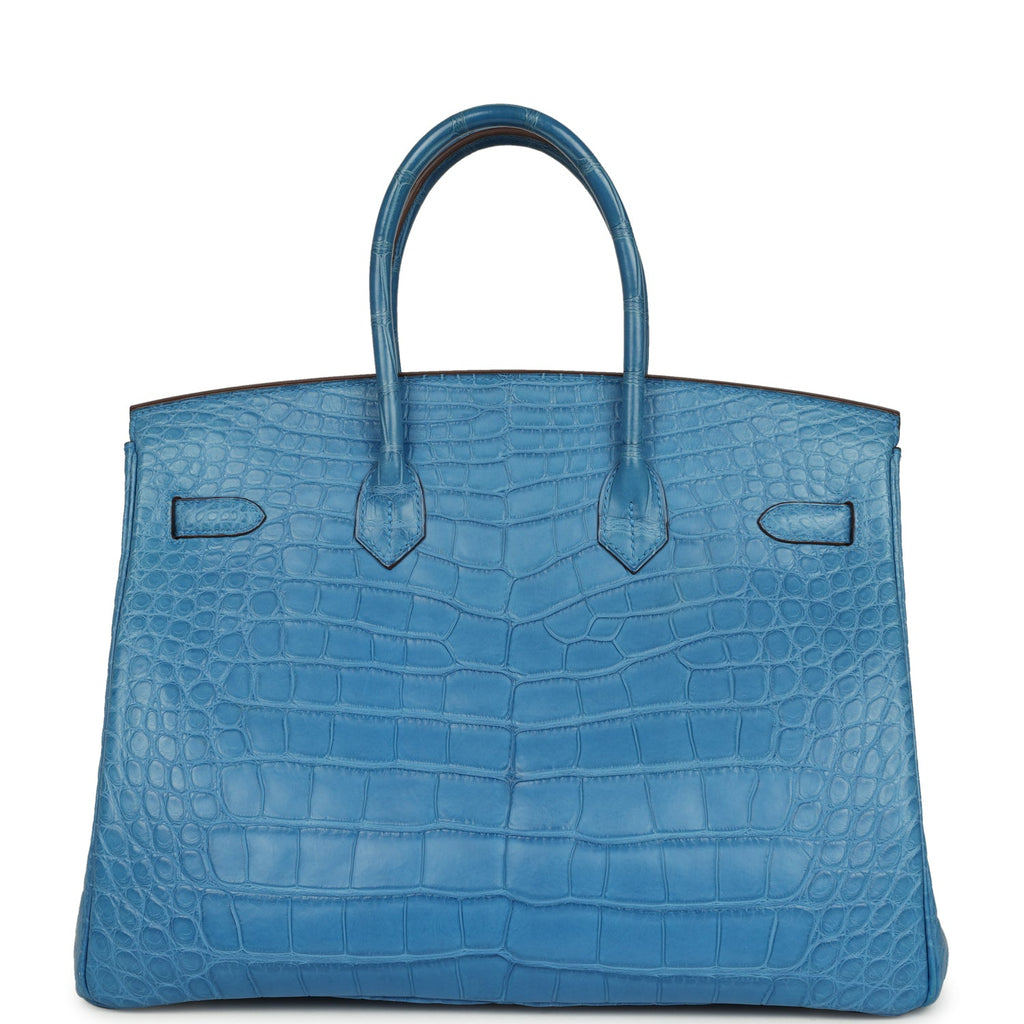 Pre-owned Hermes Birkin 35 Mykonos Matte Alligator Palladium Hardware