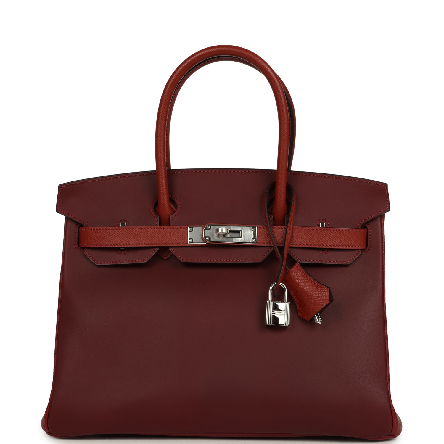 Pre-owned Hermes Birkin 30 Rouge H Sombrero, Epsom and Clemence Palladium Hardware