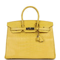 Pre-owned Hermes Birkin 35 Mimosa Matte Alligator Palladium Hardware