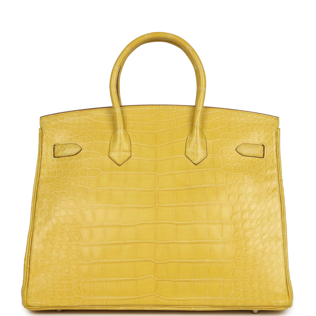 Pre-owned Hermes Birkin 35 Mimosa Matte Alligator Palladium Hardware