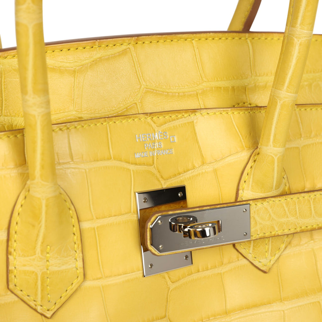 Pre-owned Hermes Birkin 35 Mimosa Matte Alligator Palladium Hardware