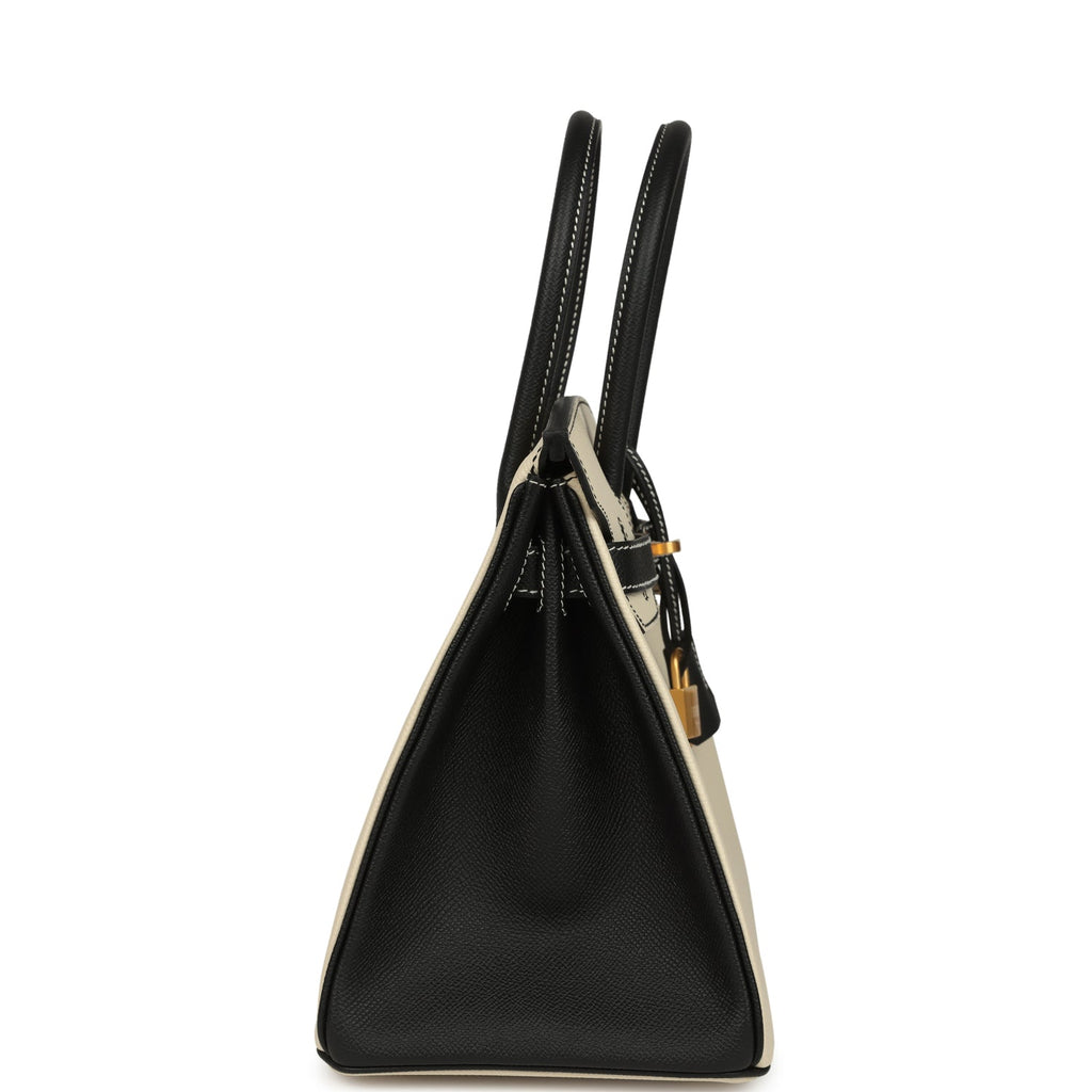 Hermes Special Order (HSS) Birkin 30 Craie and Black Epsom Brushed Gold Hardware