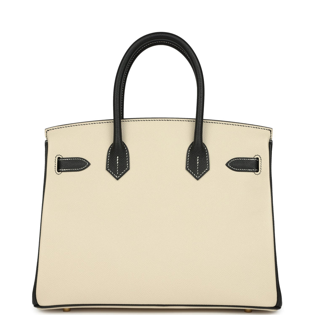 Hermes Special Order (HSS) Birkin 30 Craie and Black Epsom Brushed Gold Hardware