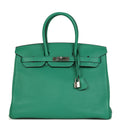 Pre-owned Hermes Birkin 35 Vert Vertigo Verso Clemence Palladium Hardware