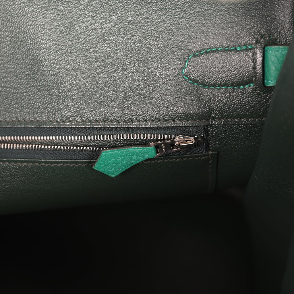 Pre-owned Hermes Birkin 35 Vert Vertigo Verso Clemence Palladium Hardware