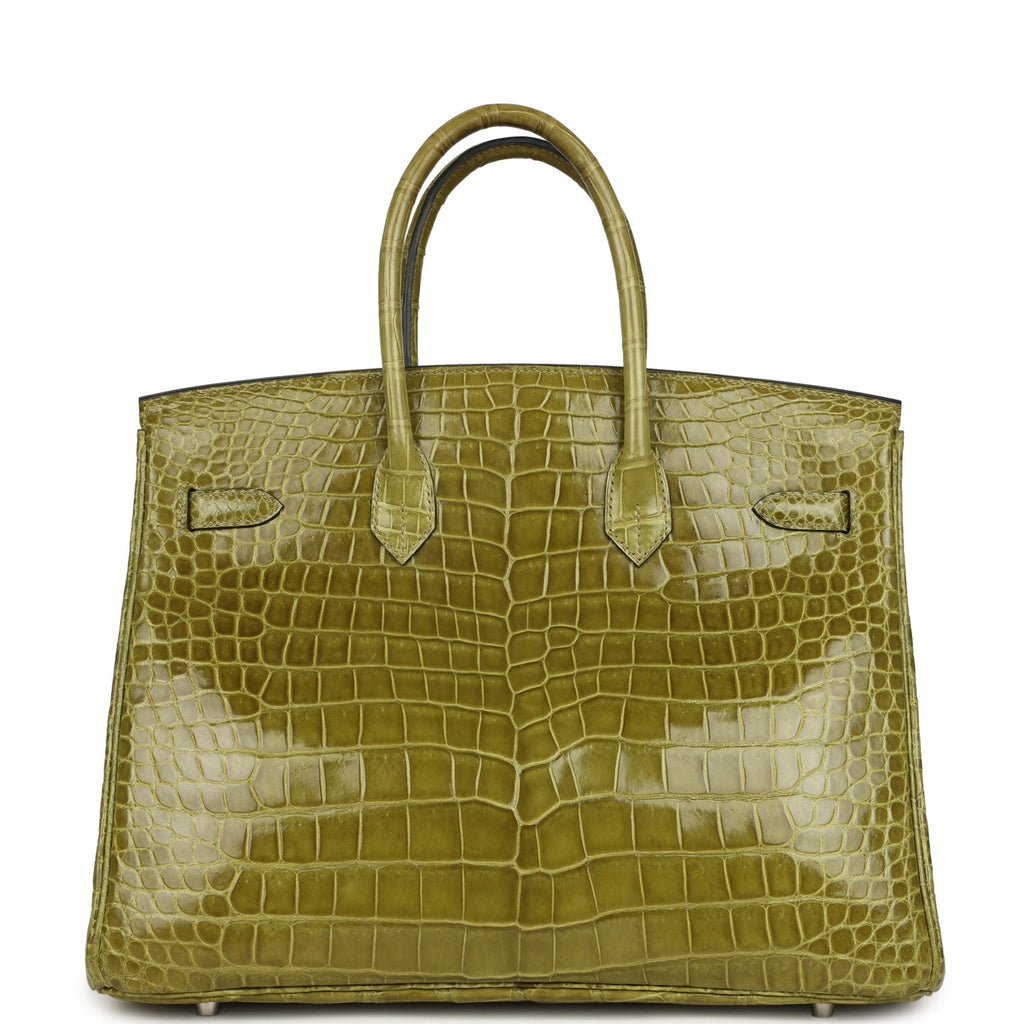 Pre-owned Hermes Birkin 35 Vert Anis Shiny Porosus Crocodile Palladium Hardware