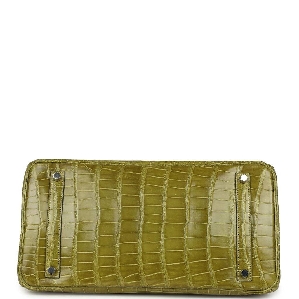 Pre-owned Hermes Birkin 35 Vert Anis Shiny Porosus Crocodile Palladium Hardware