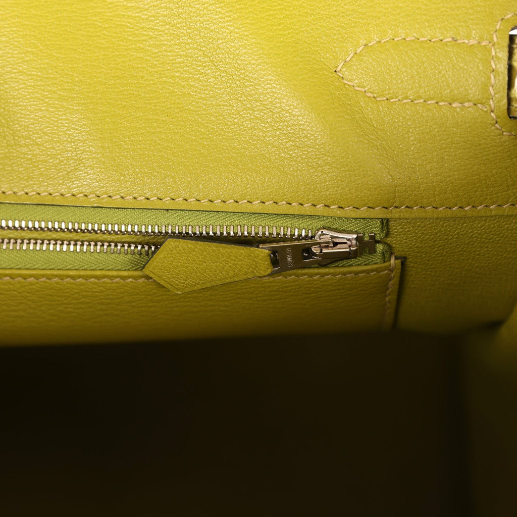 Pre-owned Hermes Birkin 35 Vert Anis Shiny Porosus Crocodile Palladium Hardware