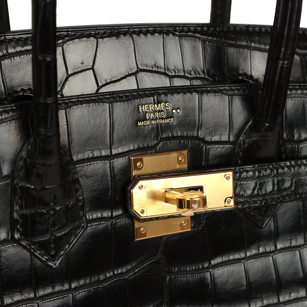 Hermes Birkin 30 Black Matte Niloticus Crocodile Gold Hardware