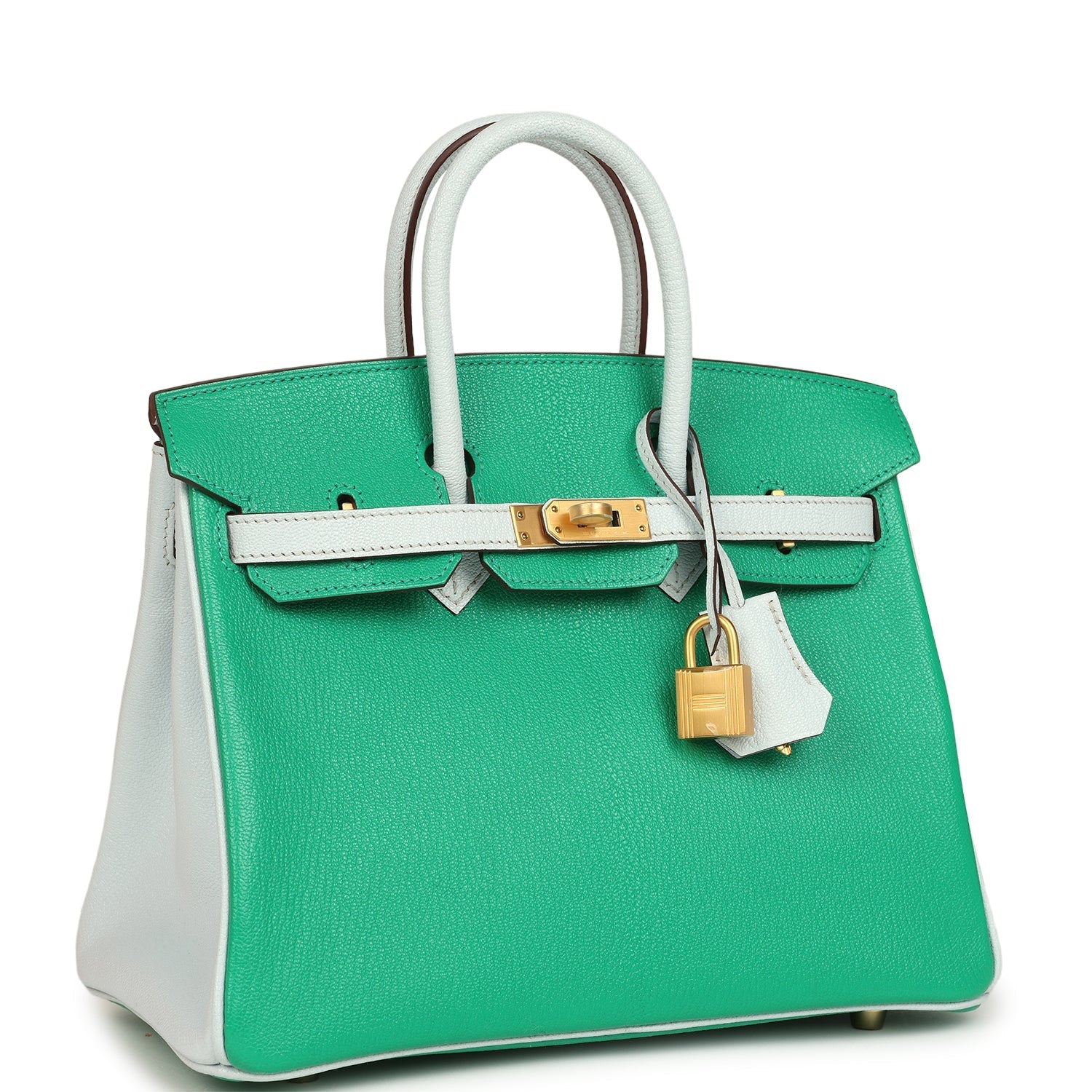 Hermes Special Order (HSS) Birkin 25 Bi-Color Menthe and Bleu Brume Chevre Mysore Brushed Gold Hardware