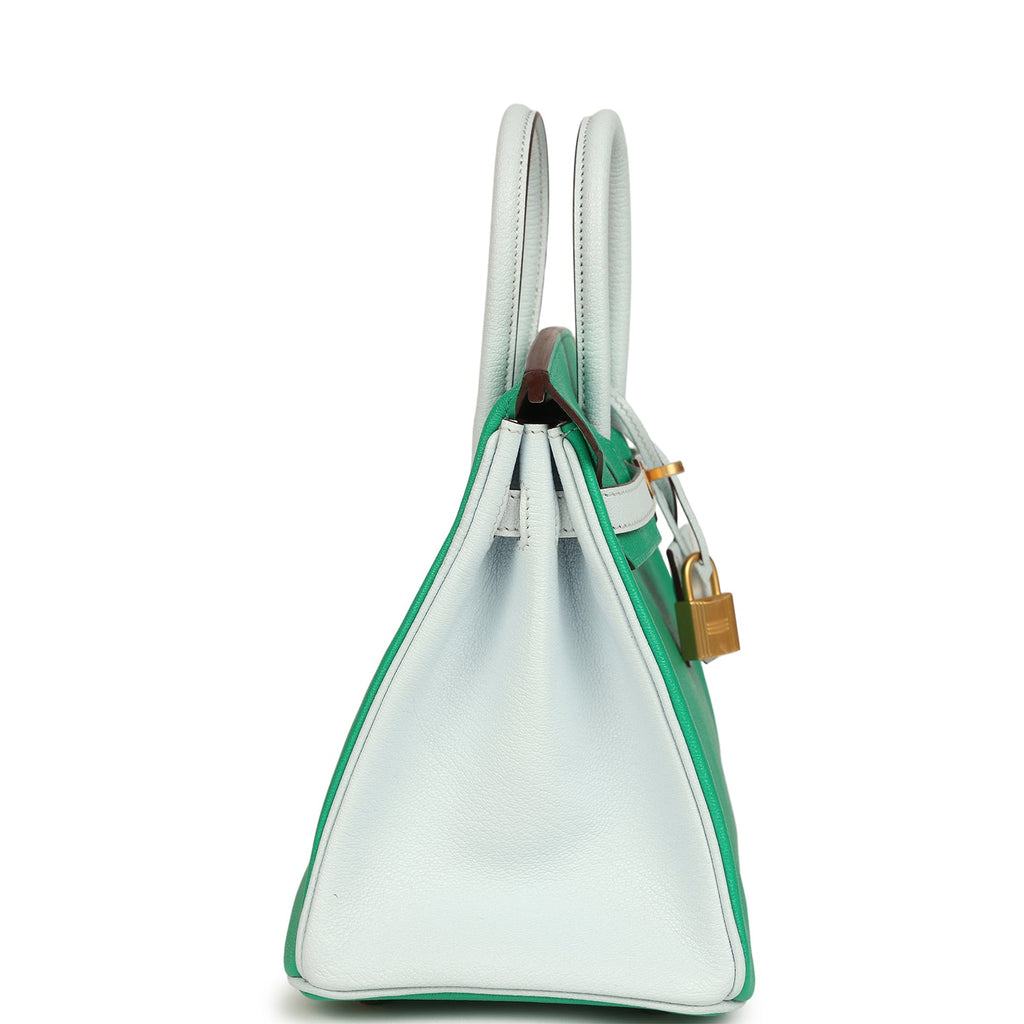 Hermes Special Order (HSS) Birkin 25 Bi-Color Menthe and Bleu Brume Chevre Mysore Brushed Gold Hardware