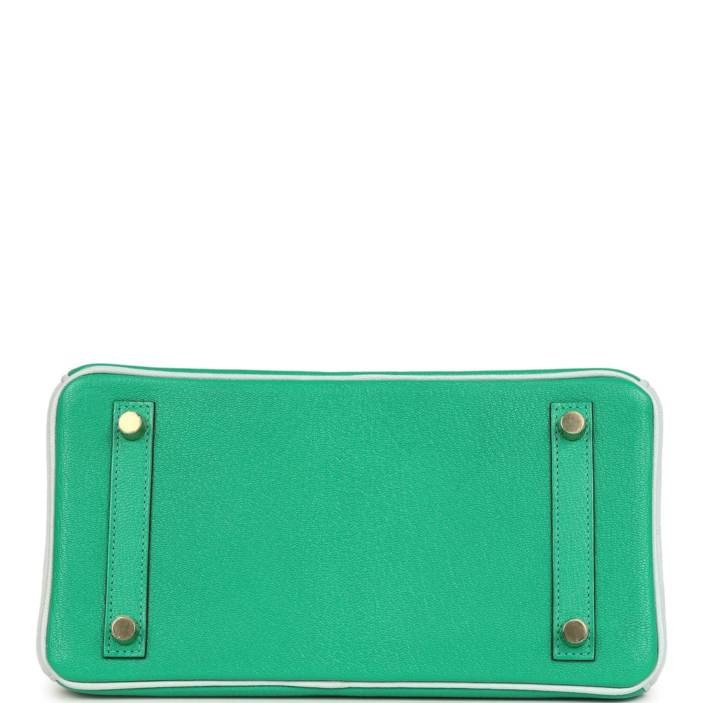 Hermes Special Order (HSS) Birkin 25 Bi-Color Menthe and Bleu Brume Chevre Mysore Brushed Gold Hardware