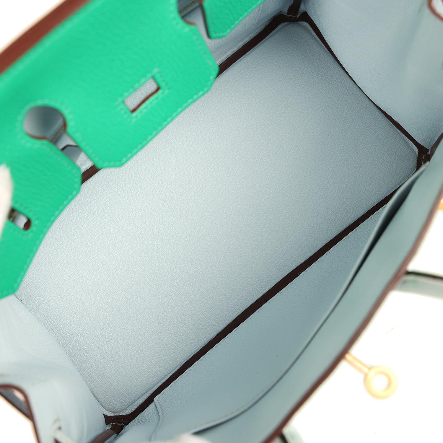 Hermes Special Order (HSS) Birkin 25 Bi-Color Menthe and Bleu Brume Chevre Mysore Brushed Gold Hardware