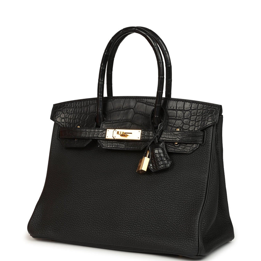 Hermes Birkin 30 Black Togo and Matte Alligator Touch Gold Hardware