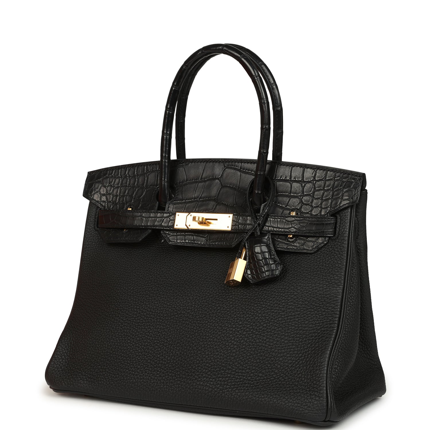 Hermes Birkin 30 Black Togo and Matte Alligator Touch Gold Hardware