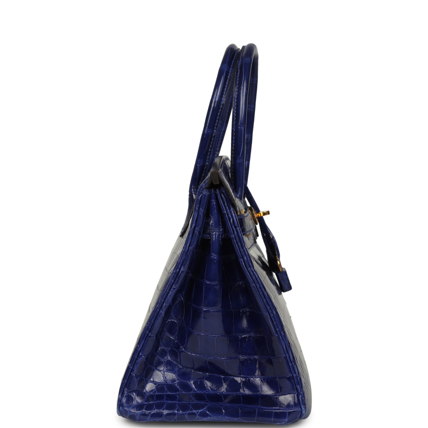 Pre-owned Hermes Birkin 30 Bleu Electric Shiny Niloticus Crocodile Gold Hardware