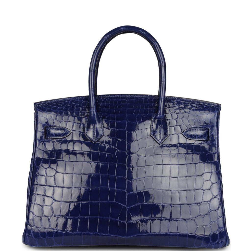 Pre-owned Hermes Birkin 30 Bleu Electric Shiny Niloticus Crocodile Gold Hardware