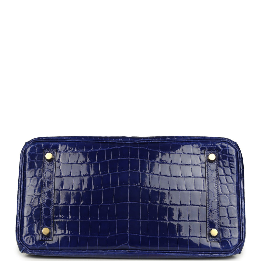 Pre-owned Hermes Birkin 30 Bleu Electric Shiny Niloticus Crocodile Gold Hardware