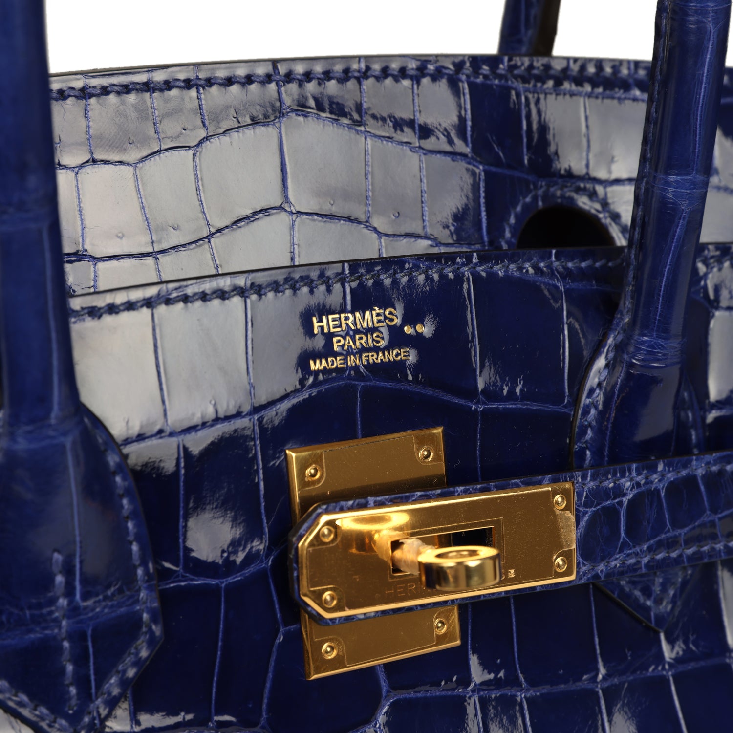 Pre-owned Hermes Birkin 30 Bleu Electric Shiny Niloticus Crocodile Gold Hardware