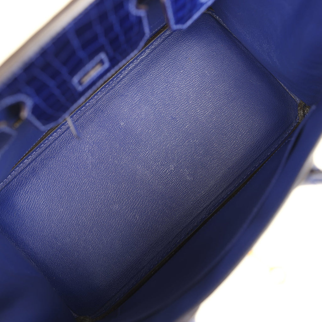 Pre-owned Hermes Birkin 30 Bleu Electric Shiny Niloticus Crocodile Gold Hardware