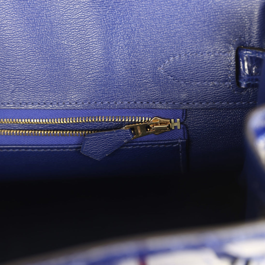 Pre-owned Hermes Birkin 30 Bleu Electric Shiny Niloticus Crocodile Gold Hardware