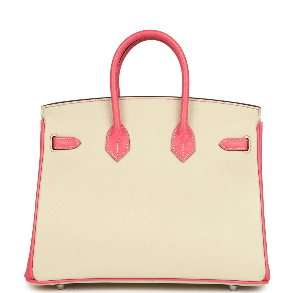 Hermes Special Order (HSS) Birkin 25 Craie and Rose Azalee Epsom Brushed Palladium Hardware