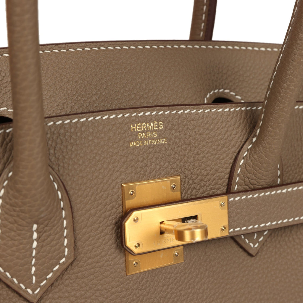 Hermes Birkin 30 Etoupe Togo Brushed Gold Hardware