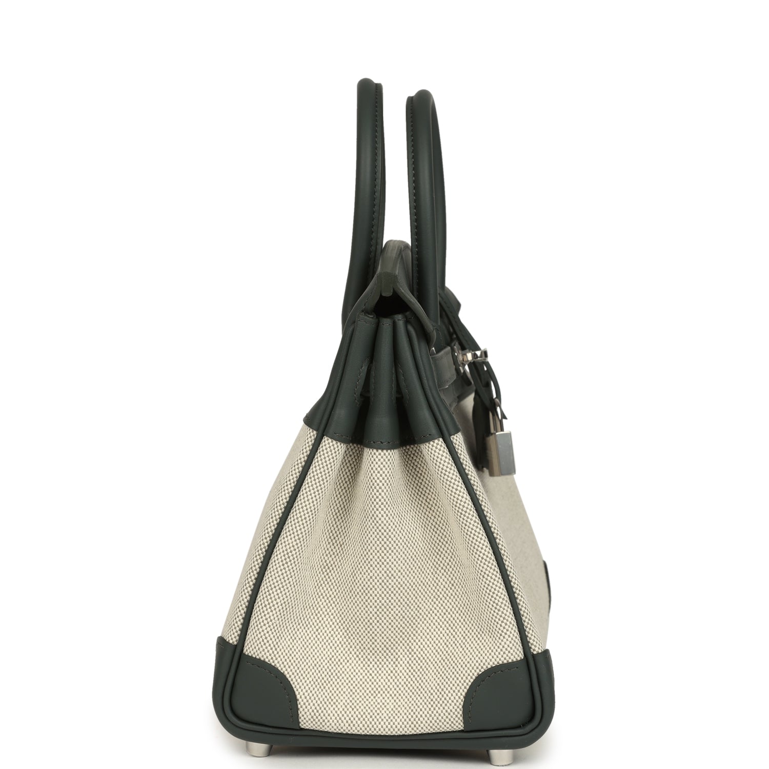 Hermes Birkin 25 Ecru-Vert Amande Toile H Canvas and Vert Mangrove Swift Palladium Hardware