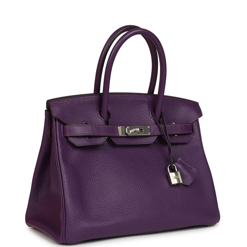 Pre-owned Hermes Birkin 30 UItraviolet Clemence Palladium Hardware