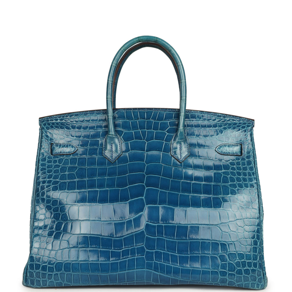 Pre-owned Hermes Birkin 35 Mykonos Shiny Porosus Crocodile Gold Hardware