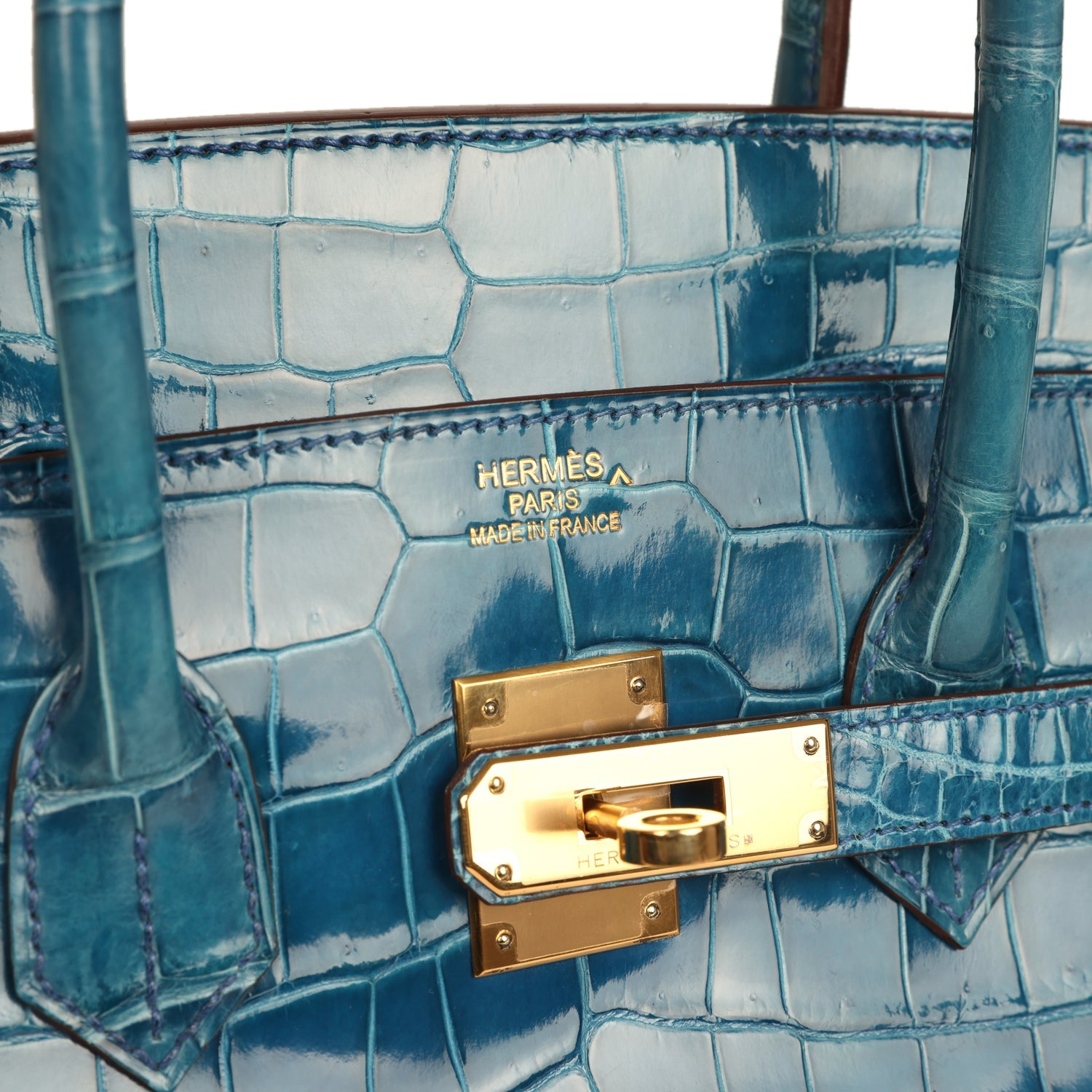Pre-owned Hermes Birkin 35 Mykonos Shiny Porosus Crocodile Gold Hardware