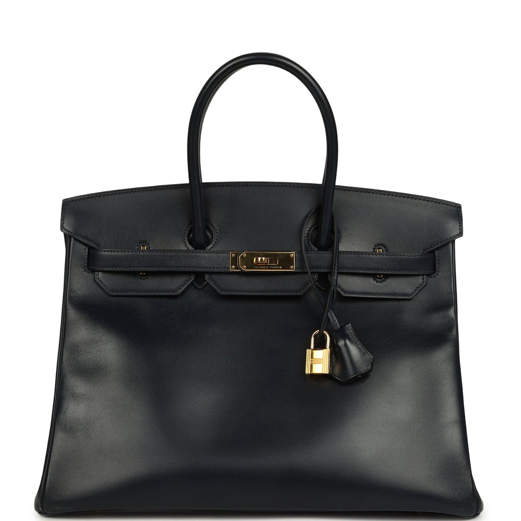 Pre-owned Hermes Birkin 35 Bleu Navy Box Gold Hardware