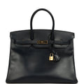 Pre-owned Hermes Birkin 35 Bleu Navy Box Gold Hardware