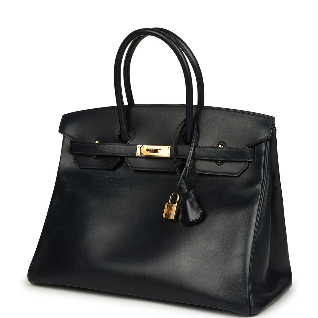 Pre-owned Hermes Birkin 35 Bleu Navy Box Gold Hardware