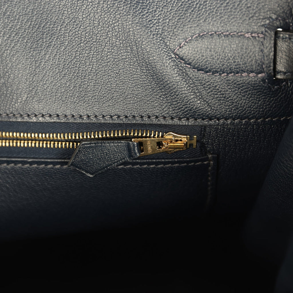 Pre-owned Hermes Birkin 35 Bleu Navy Box Gold Hardware