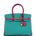 Hermes Special Order (HSS) Birkin 30 Bleu Paon and Rose Poupre Brushed Gold Hardware