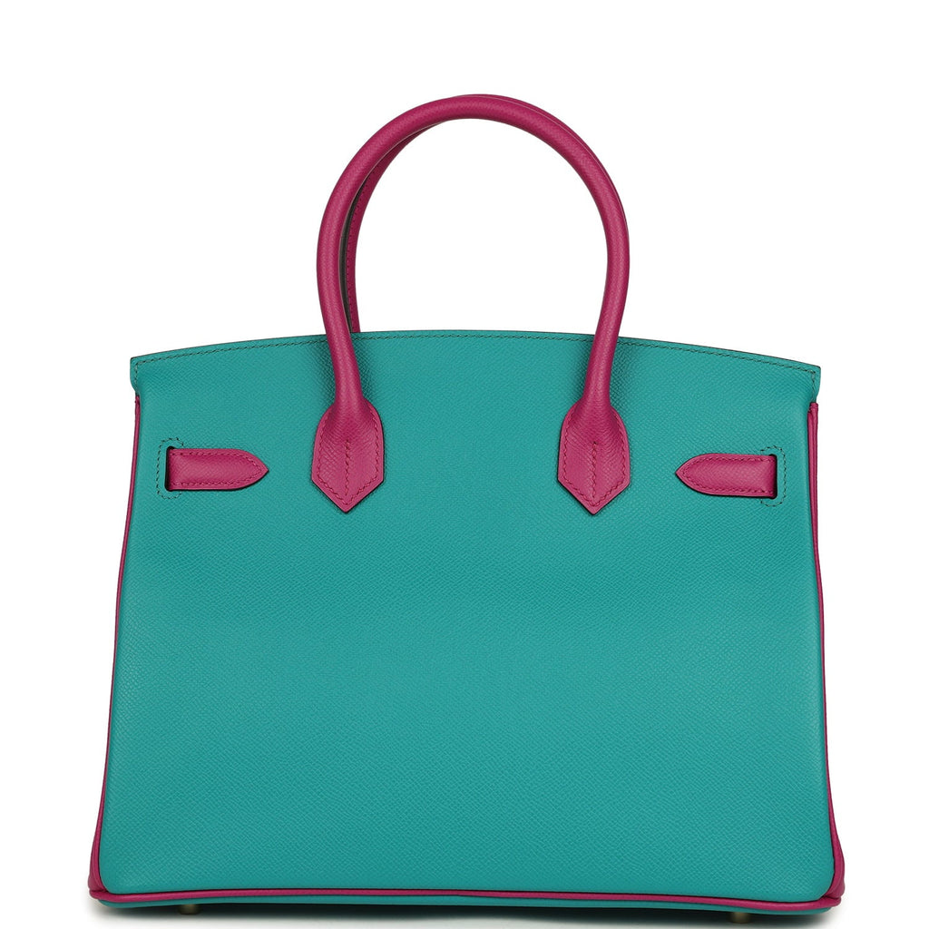 Hermes Special Order (HSS) Birkin 30 Bleu Paon and Rose Poupre Brushed Gold Hardware