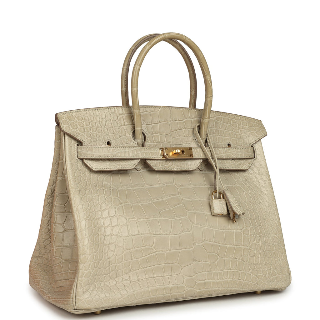 Pre-owned Hermes Birkin 35 Beton Matte Alligator Gold Hardware