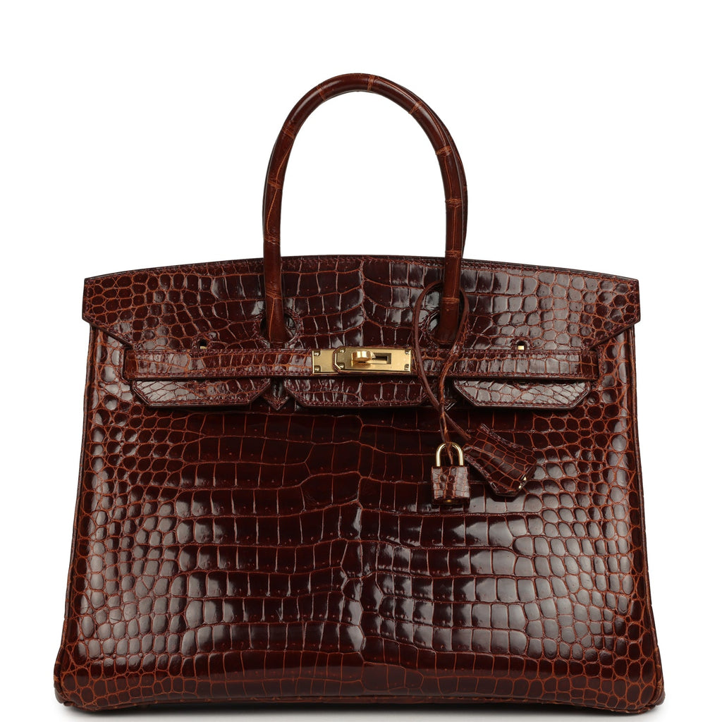 Pre-owned Hermes Birkin 35 Miel Shiny Porosus Crocodile Gold Hardware