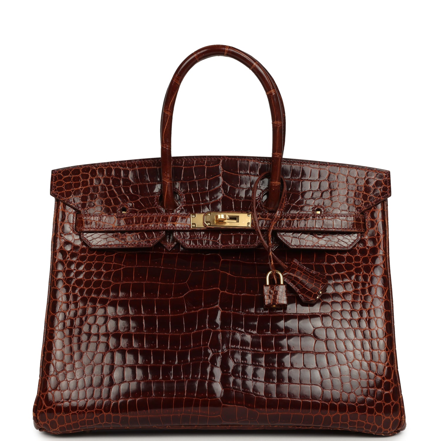 Pre-owned Hermes Birkin 35 Miel Shiny Porosus Crocodile Gold Hardware