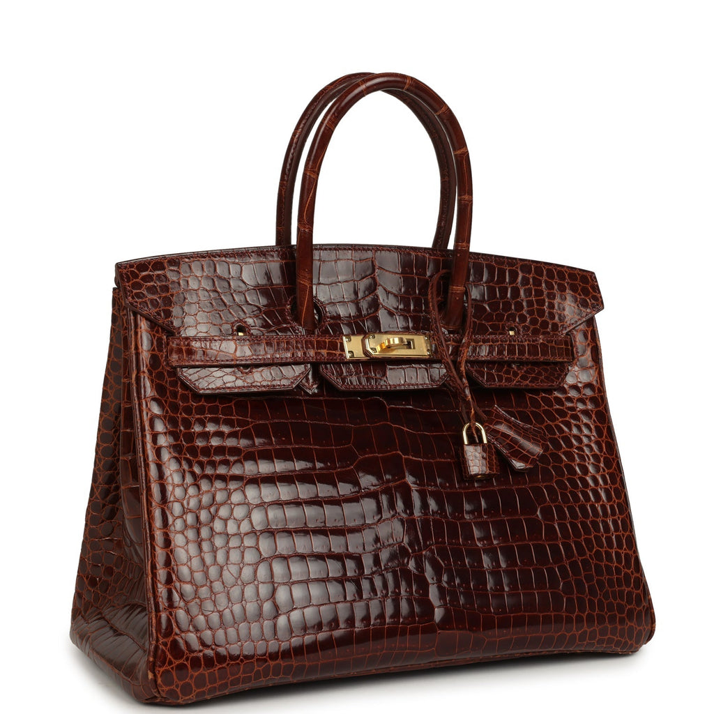 Pre-owned Hermes Birkin 35 Miel Shiny Porosus Crocodile Gold Hardware