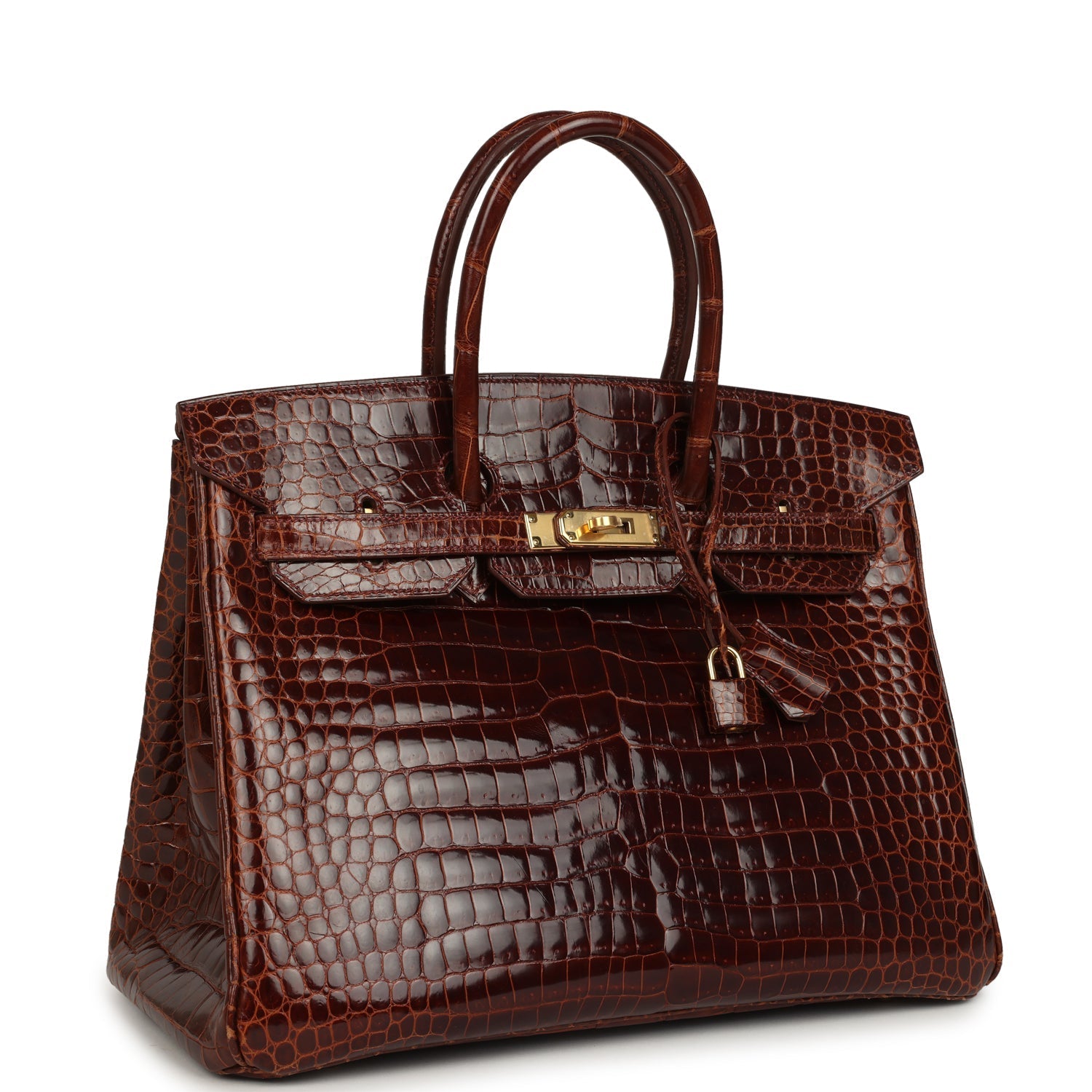 Pre-owned Hermes Birkin 35 Miel Shiny Porosus Crocodile Gold Hardware