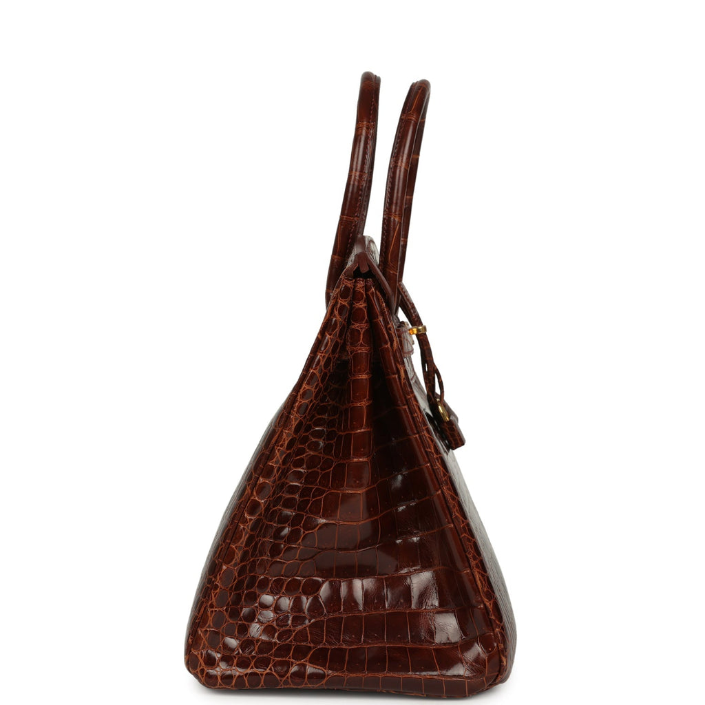 Pre-owned Hermes Birkin 35 Miel Shiny Porosus Crocodile Gold Hardware