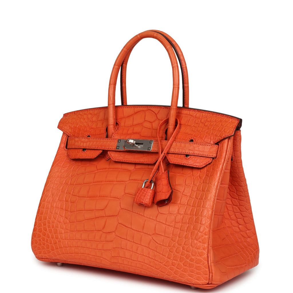 Pre-owned Hermes Birkin 30 Orange Poppy Matte Alligator Palladium Hardware