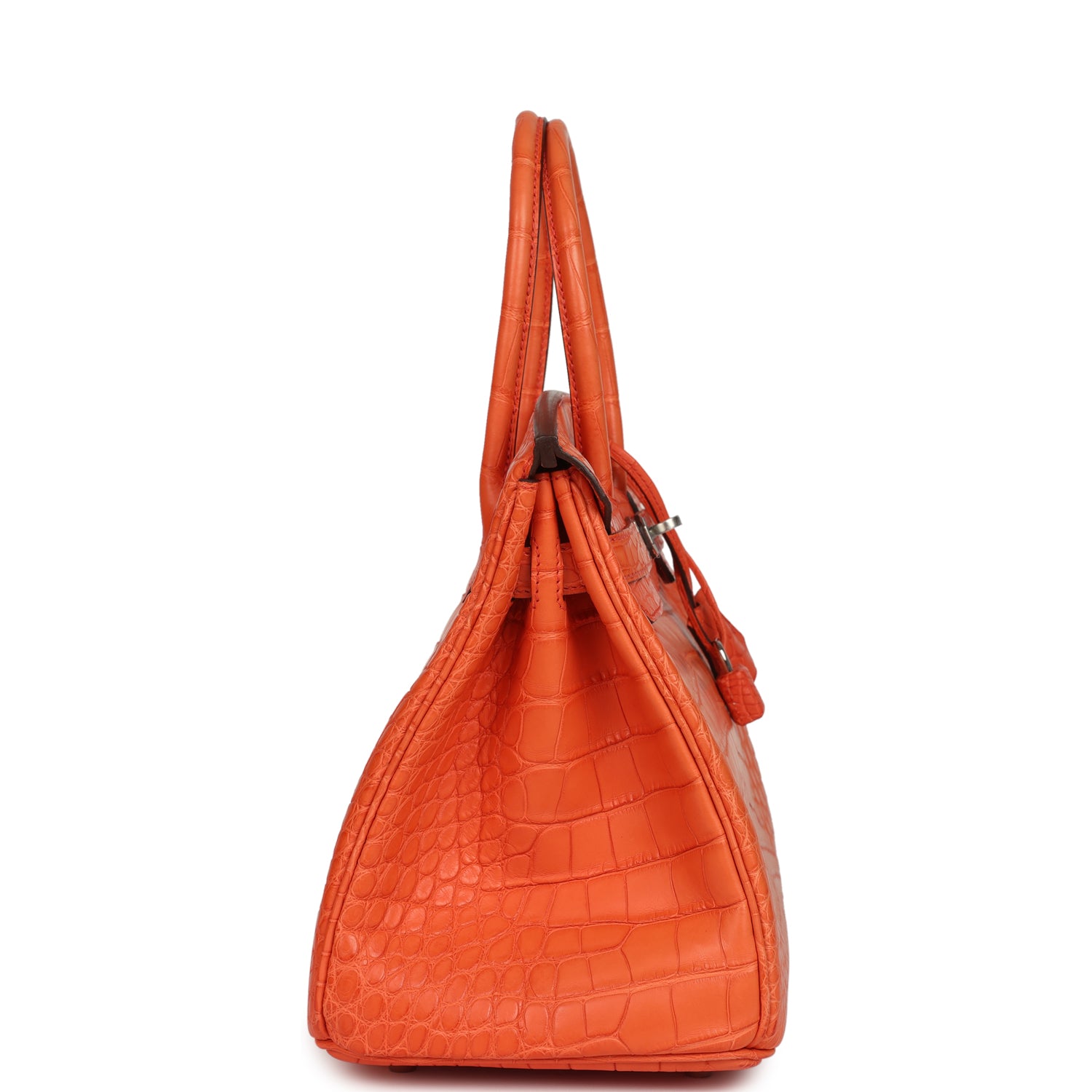 Pre-owned Hermes Birkin 30 Orange Poppy Matte Alligator Palladium Hardware