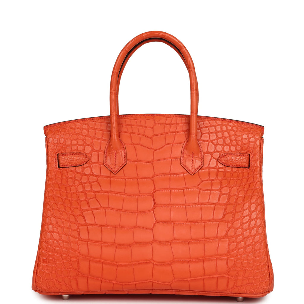 Pre-owned Hermes Birkin 30 Orange Poppy Matte Alligator Palladium Hardware