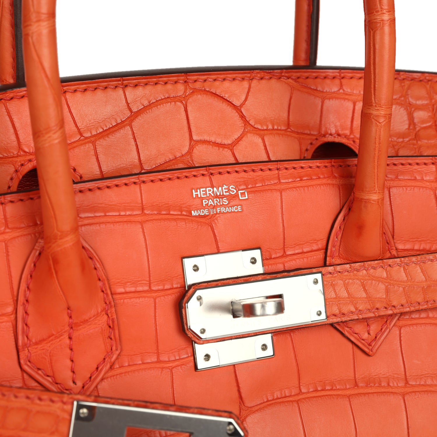 Pre-owned Hermes Birkin 30 Orange Poppy Matte Alligator Palladium Hardware