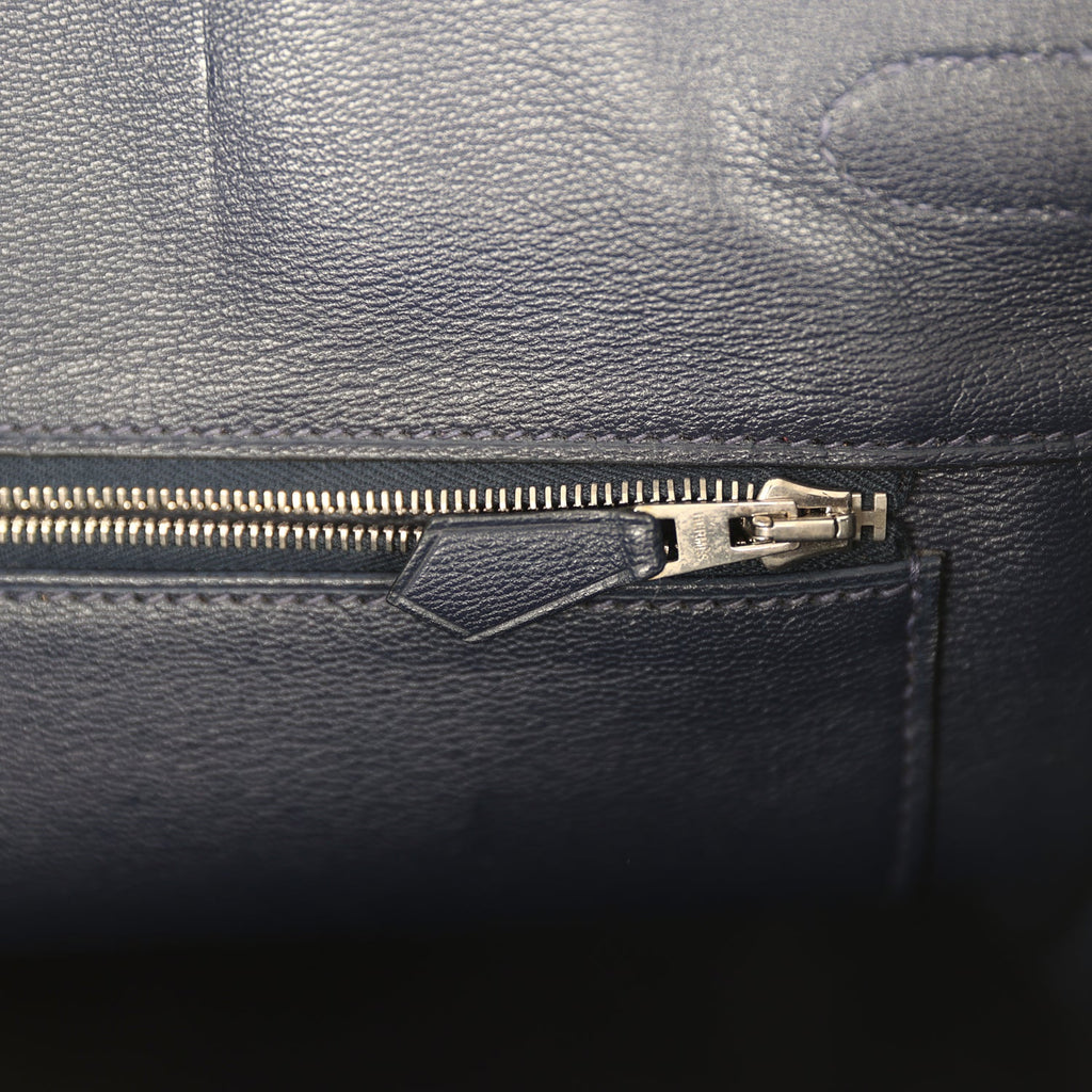 Pre-owned Hermes Birkin 35 Bleu Abysse Shiny Porosus Crocodile Palladium Hardware