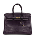 Pre-owned Hermes Birkin 35 Amethyst Matte Alligator Gold Hardware