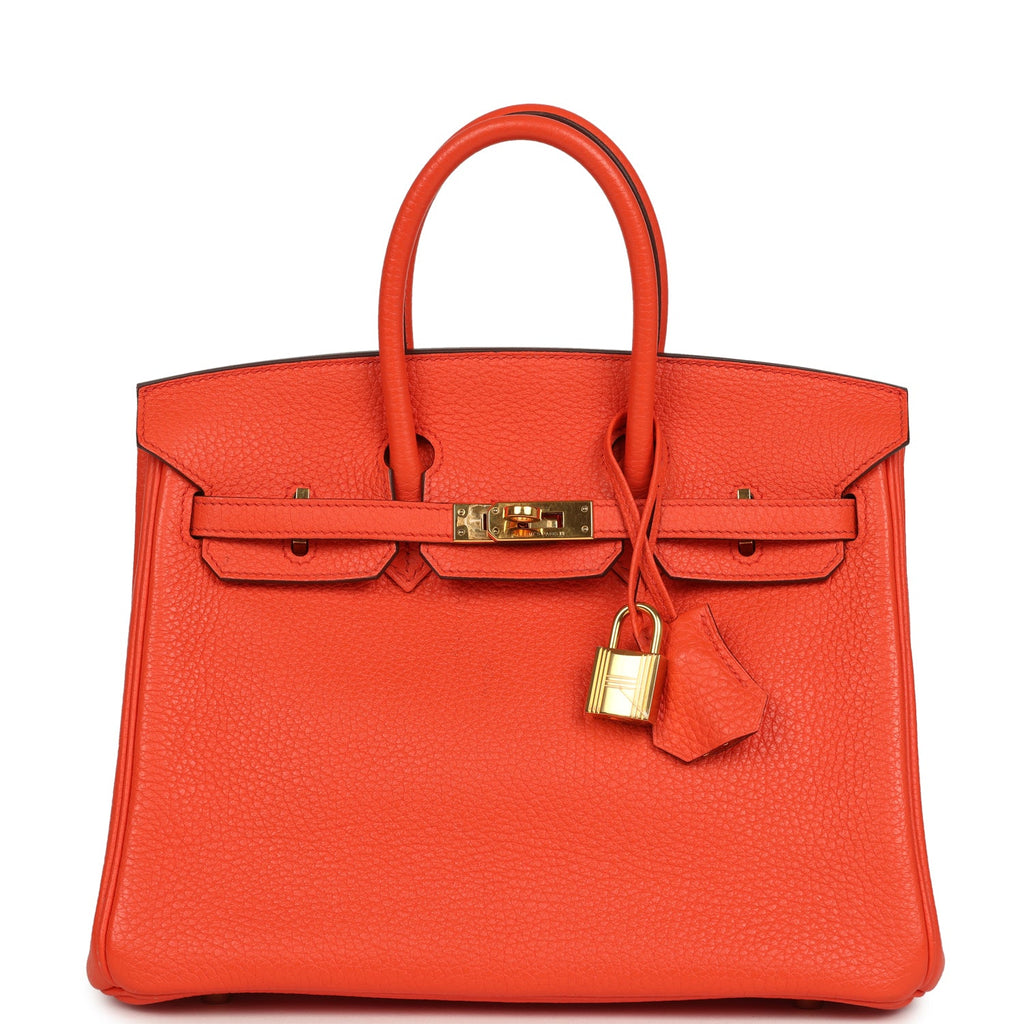 New Hermes Birkin 25 Orange Poppy Togo Gold Hardware